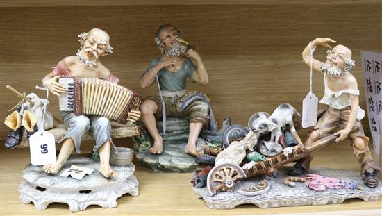 Three large Capodimonte figures signed Mollica,